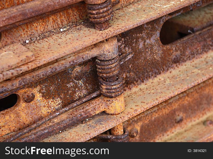 Close up old machine part covered by rust