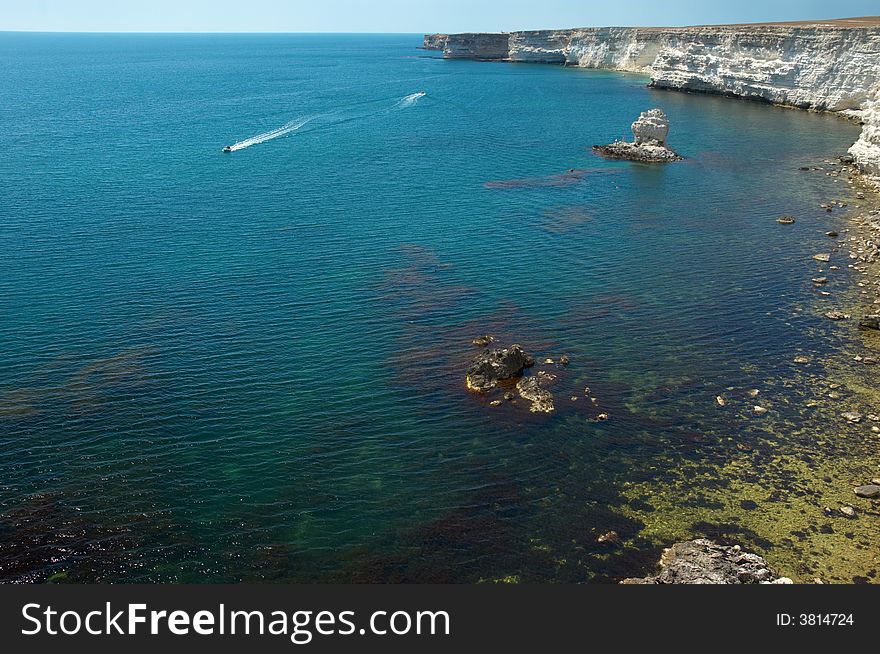 Coastline cliffs at the Black Sea (Crimea) at summer