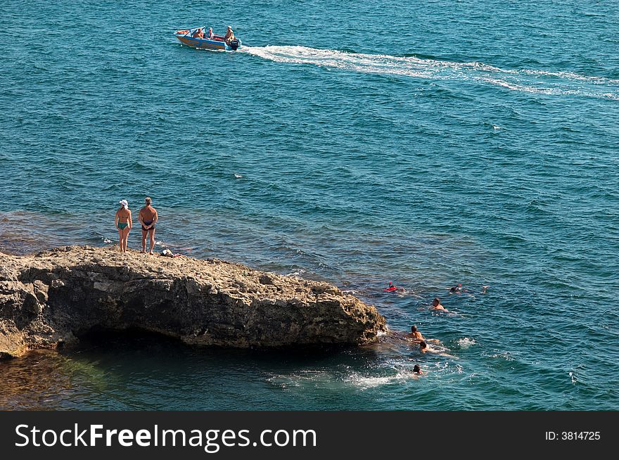 Diving cape on the Black Sea (Crimea) at summer