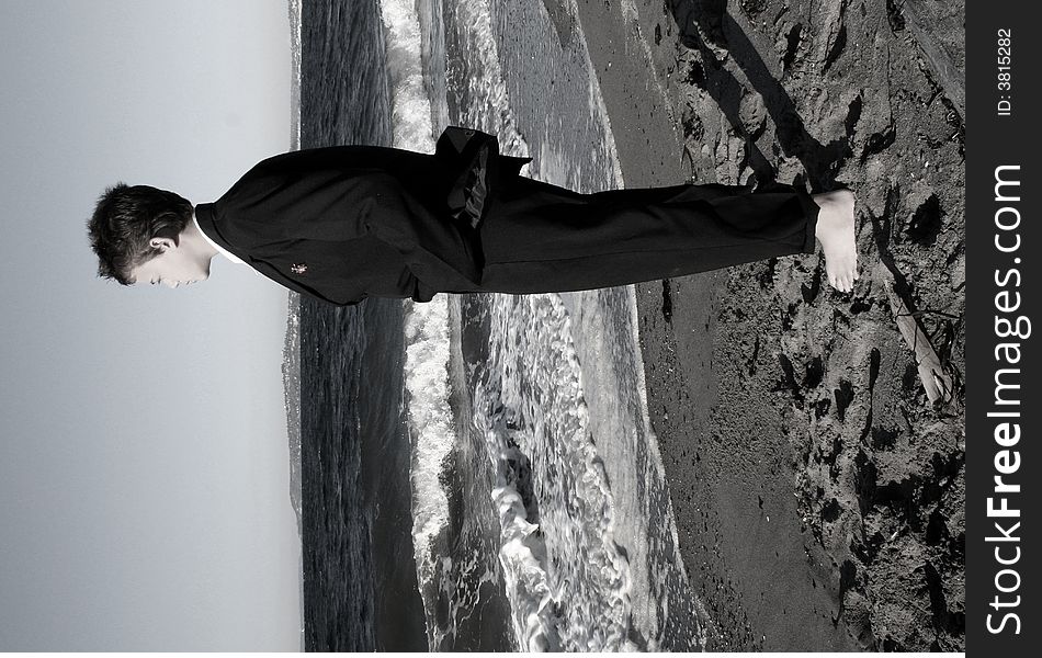 Teen Boy on Beach, Seattle Washington, USA