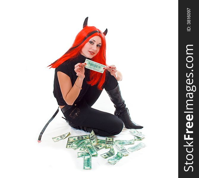Red Devil Girl Showing Cash