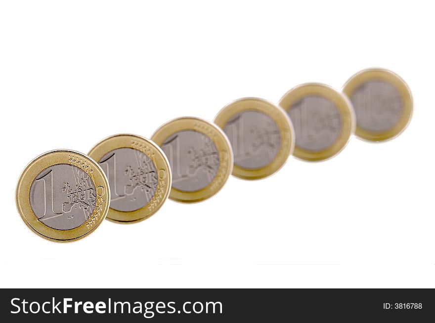 A row of one euro coins