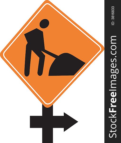 Illustration of a road sign showing man at work with cross arrow