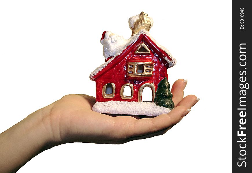 Santa house on the woman hand