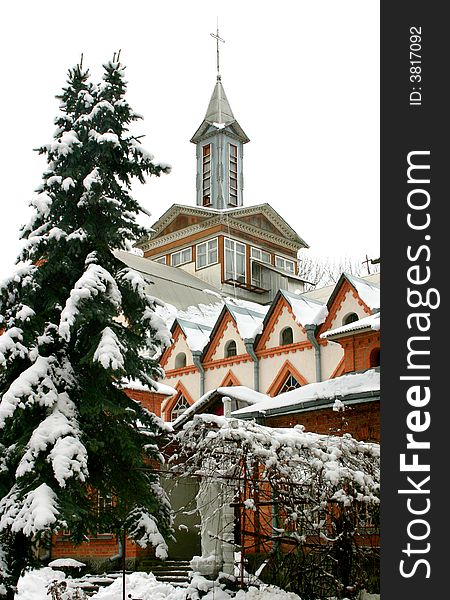 Christian church in winter snow. Christian church in winter snow.