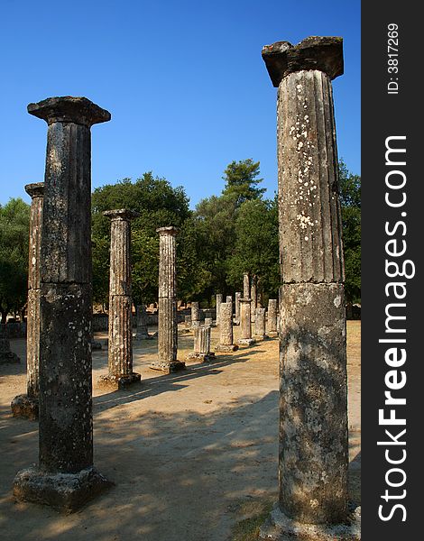 Temple pillars in Olympia, Greece