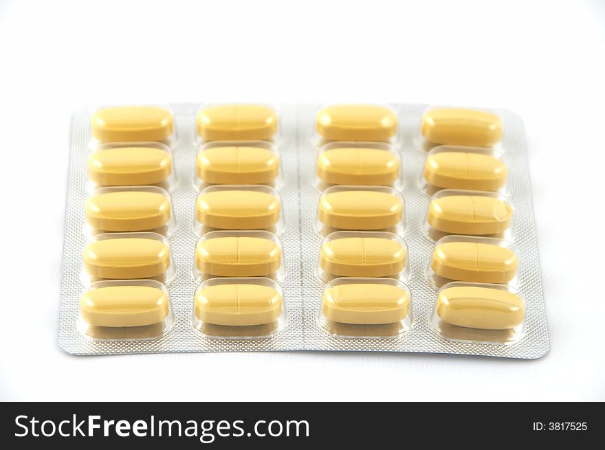 Packing of tablets on a white background