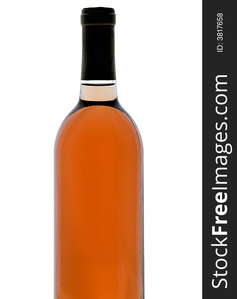 Single bottle of backlit blush wine isolated on white