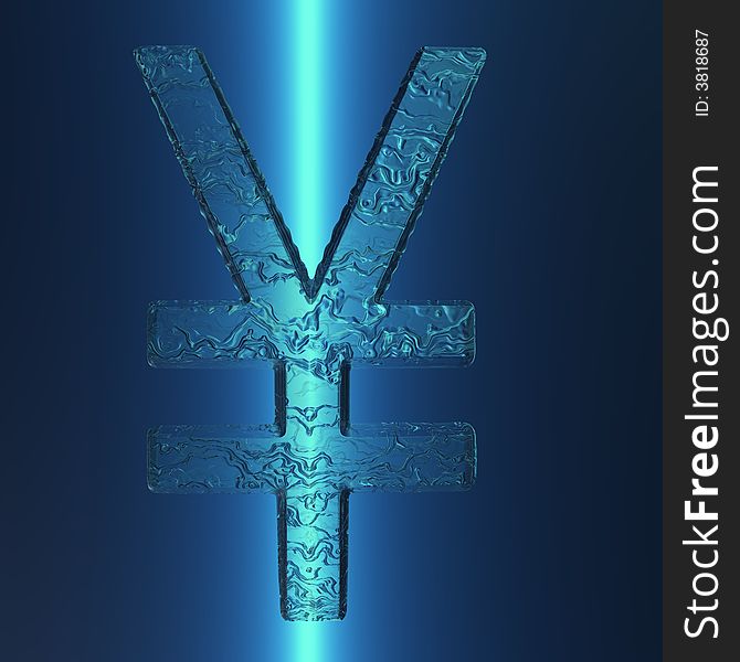 An illustration of an illuminated Japanese Yen sign with an icy appearance.