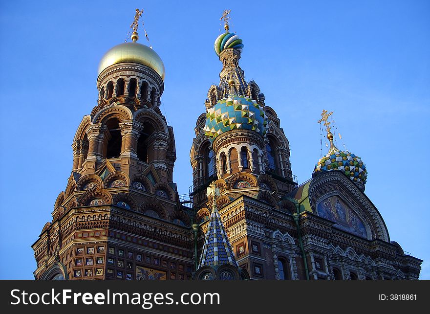 Domes of Temple Spas on blood. Russia. St.-Petersburg