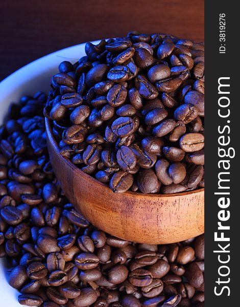 Backlit Coffee beans in a bowl