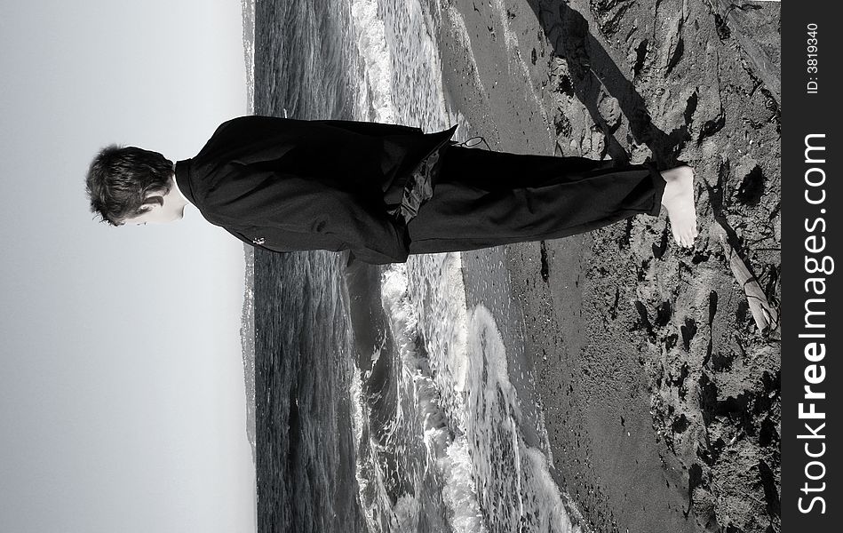 Teen Boy on Beach, Seattle Washington, USA