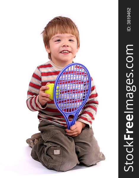 Little Tennis Player on white