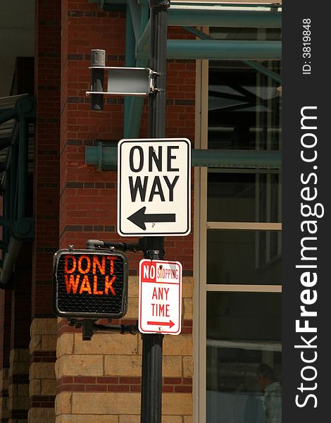 One way street sign dont walk. One way street sign dont walk