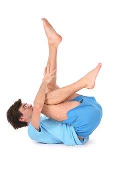 Yoga Man With Leg Up Stock Photo
