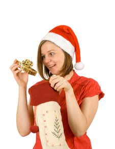 My Gold Gift, Santa Girl And Her Present Stock Image My Gold Gift, Santa Girl And Her Present Stock Image