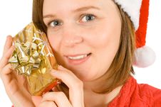 Girl Showing Her Santa Gift Stock Photos