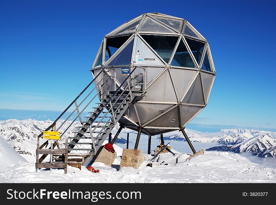 Metal ball-shaped weather station on mountain top in Bad Gastein, Austria