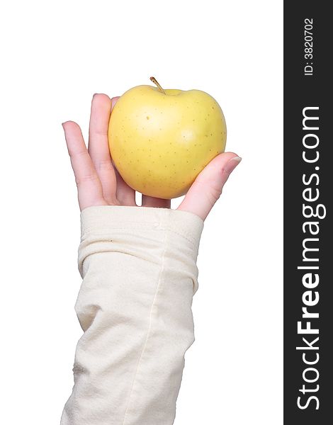 Hand holding an isolated apple on white. Hand holding an isolated apple on white.