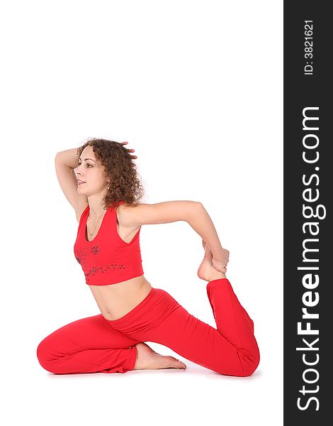 Yoga woman stretching on white