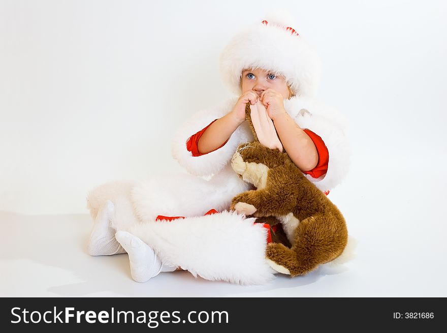 Cute baby Santa portrait isolated