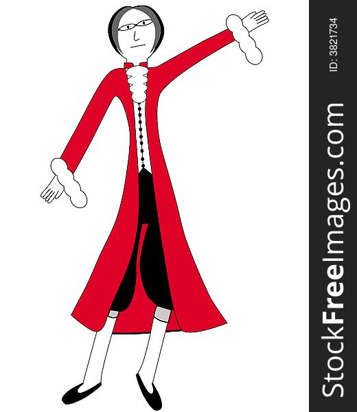 Cartoon man in Gothic red coat outfit. Cartoon man in Gothic red coat outfit.