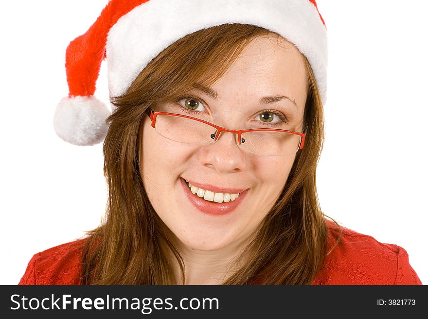 Young Smiling Girl With Santa Hat And Specs