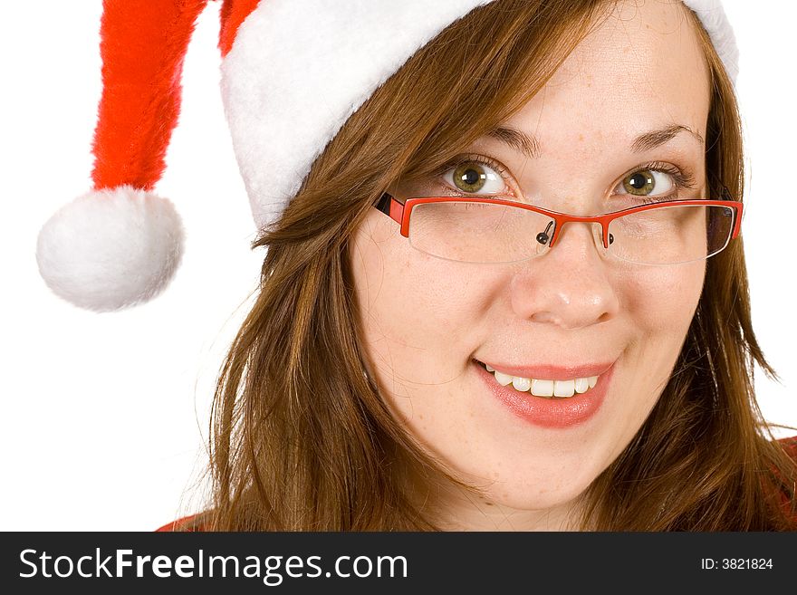 Young girl with santa hat, red specs