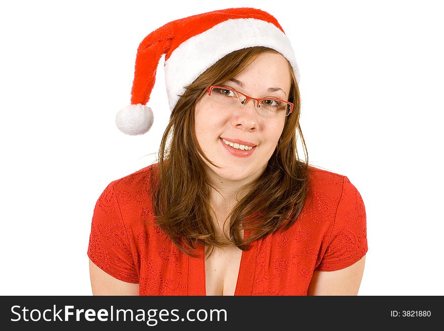 Girl With Santa Hat And Red Specs