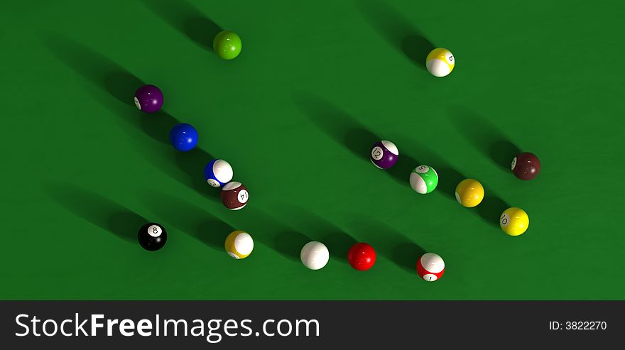 Billiard table with balls