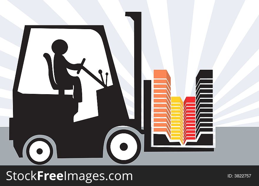 Illustration of a fork lifter driving with building block