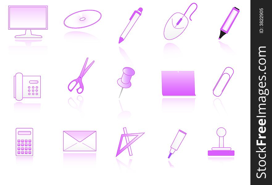 Illustration of office accessories, violet