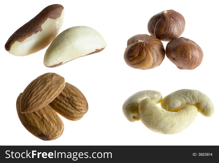 Close-up of nuts on white