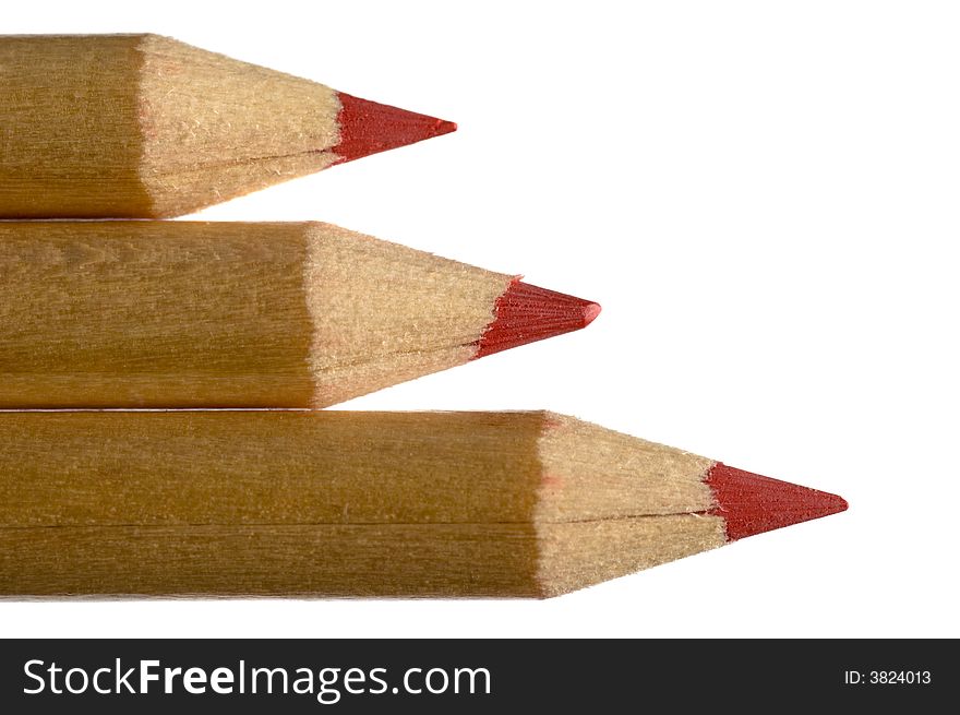 Close-up of three pencils isolated