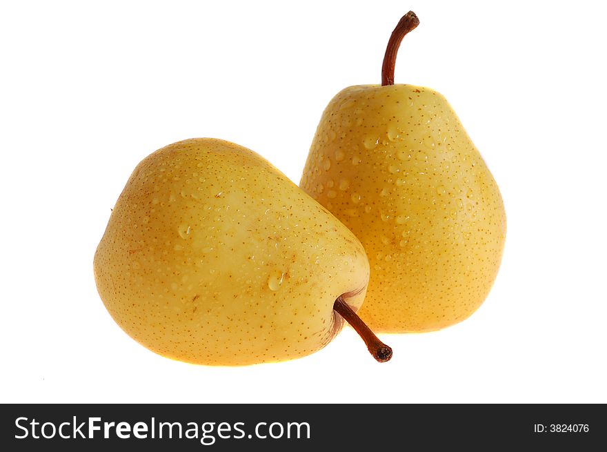 Close-up of two pears isolated