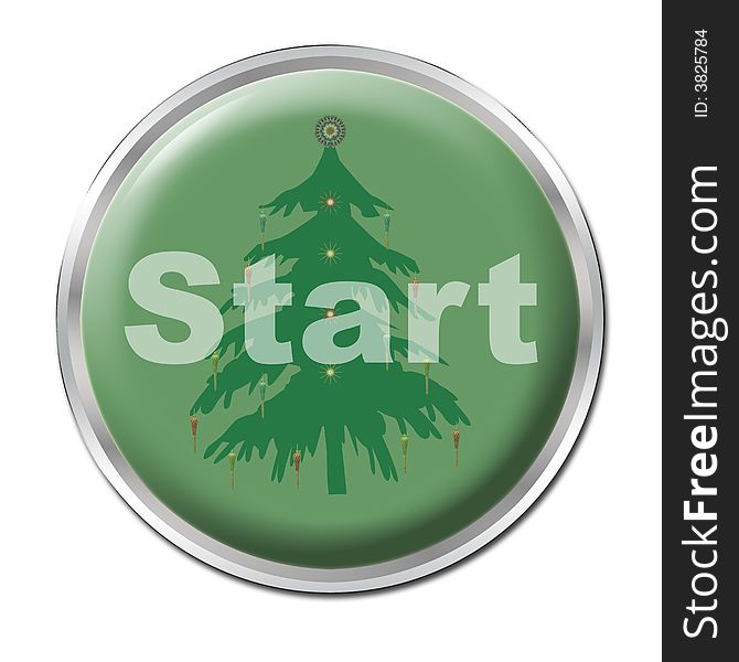A green button starting your christmas spell. A green button starting your christmas spell