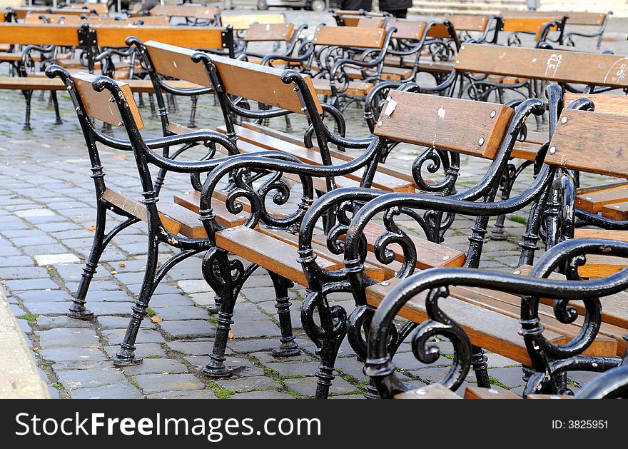 Benches in a city park