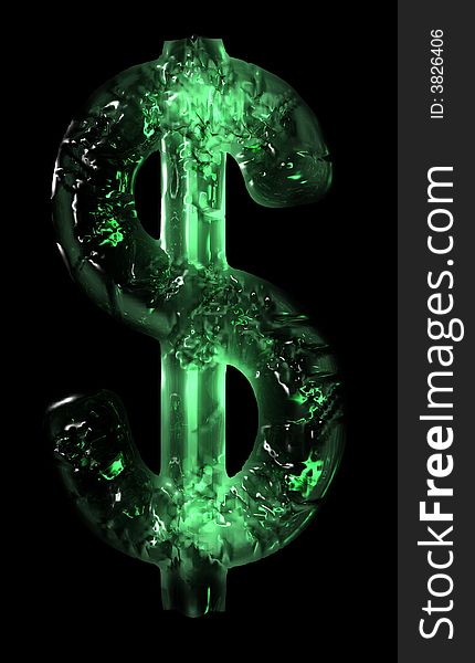 An illustration of an illuminated US dollar sign with a green icy appearance.