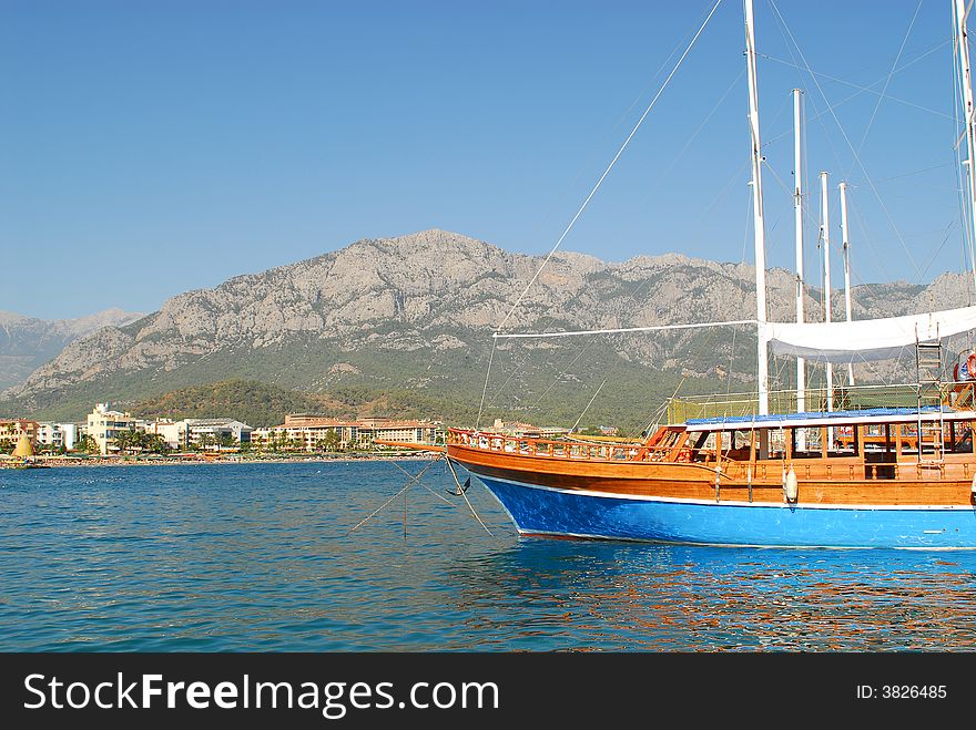 The old sailing ship in the sea. The old sailing ship in the sea