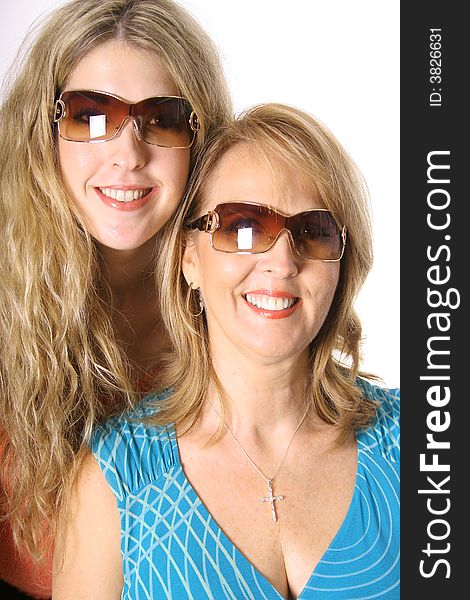 Mother daughter fashion sunglasses isolated on a white background