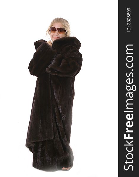 Little Girl In Mink Coat And Sunglasses