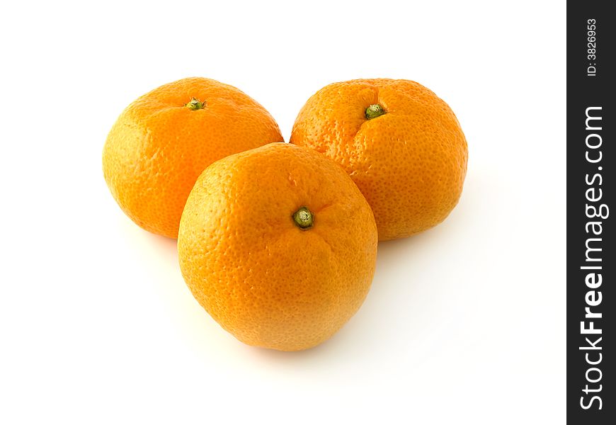Three mandarins on white background