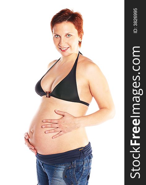 Pregnant woman naked body isolated