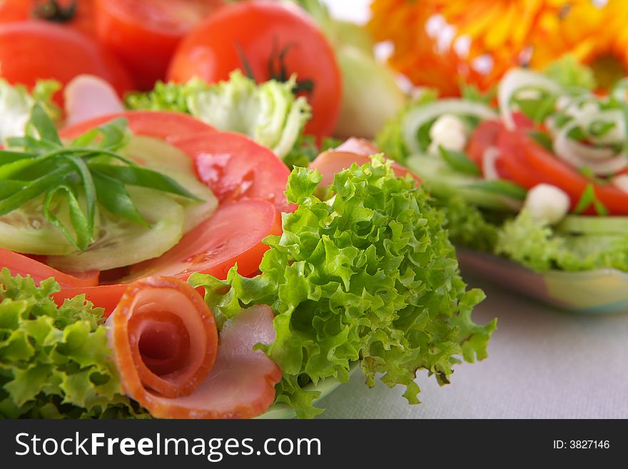 Fresh Salad With Onion Tomato And Basil