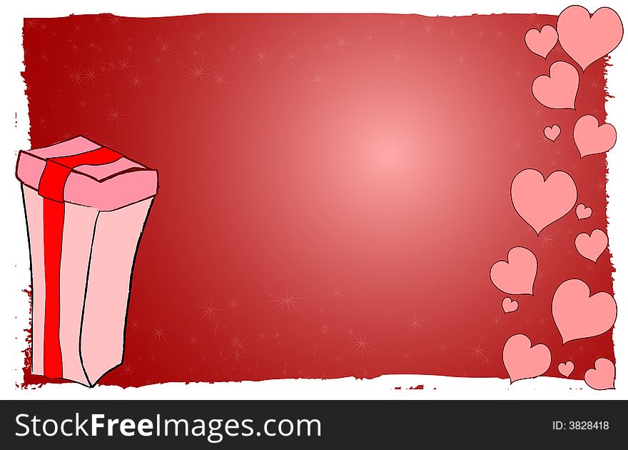 Love themed, Valentine's Day background/card with a gift and hearts