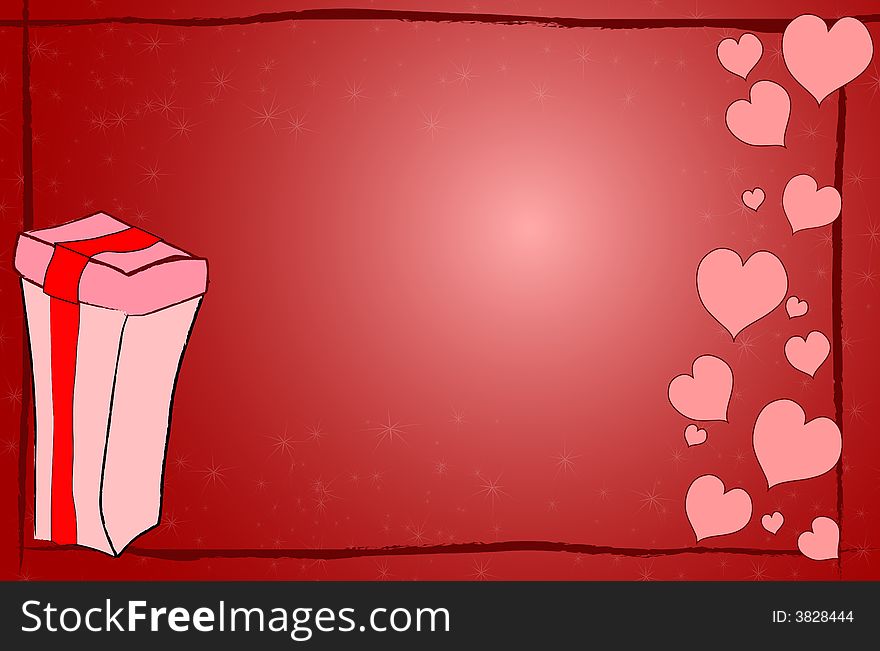 Love themed, Valentine's Day background/card with a gift and hearts