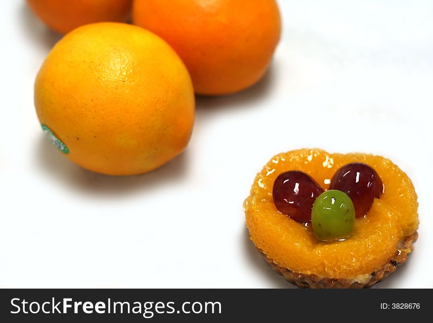 Fruit cake and orange sunkist
