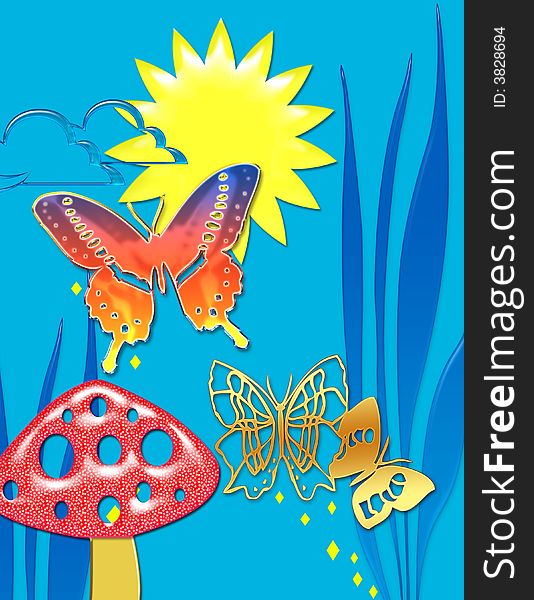 Colorful butterfly backdrop with additional decorative elements