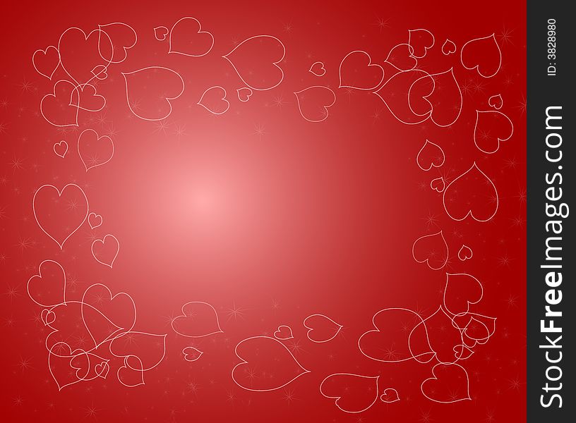 Red background with a frame of hearts. Red background with a frame of hearts