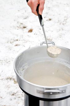 Soup In Winter Snow Royalty Free Stock Photography